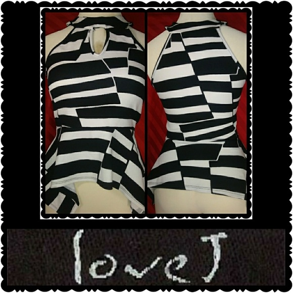 Love J Tops - Love J Black and White Halter Top XL